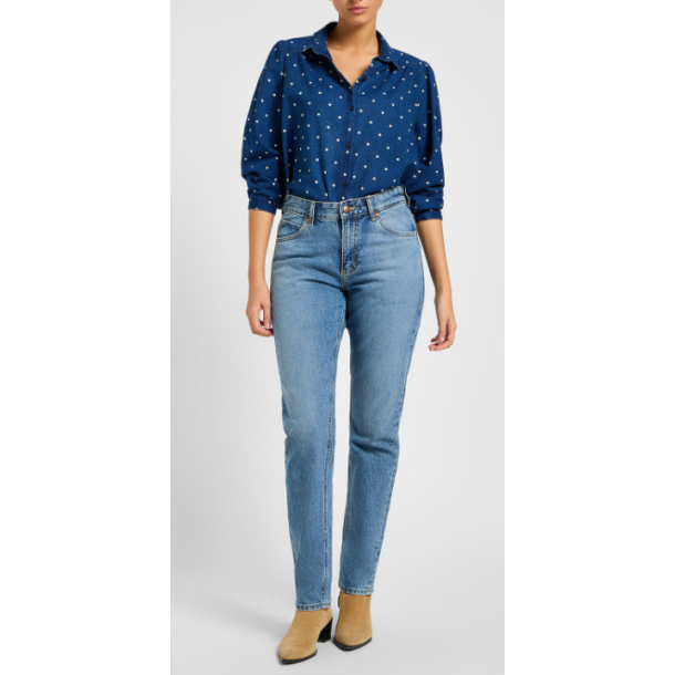 LEE SKJORTE SHIRRED BLOUSE DOTTED INDIGO