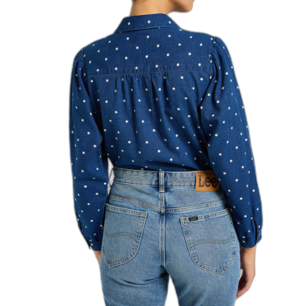 LEE SKJORTE SHIRRED BLOUSE DOTTED INDIGO