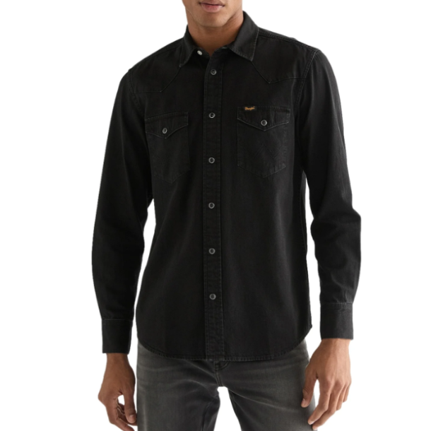 WRANGLER COWBOYSKJORTE SORT