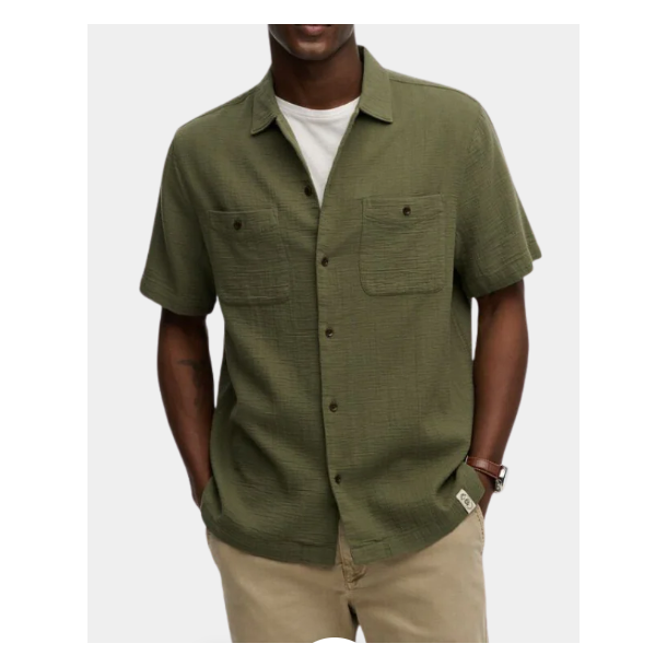 SUPERDRY SKJORTE KORT �RME GR�N