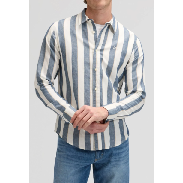 LEE SKJORTE LANG �RME  BL�/HVID STRIB (H�R/BOMULD)