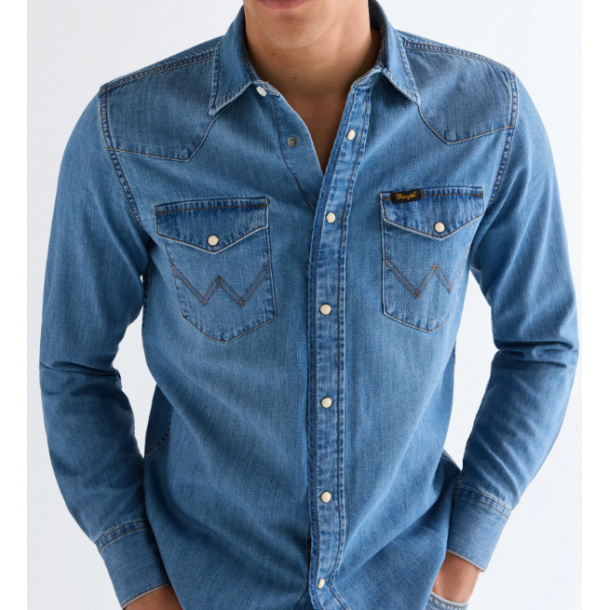 WRANGLER COWBOYSKJORTE (MID LIGHT WASH)