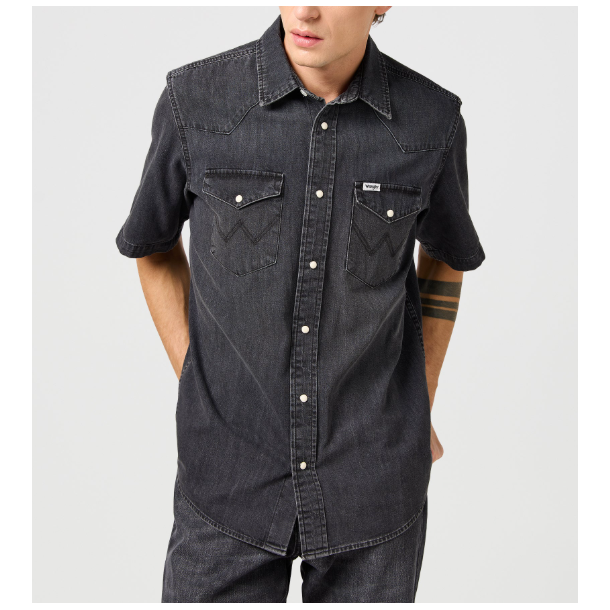 WRANGLER COWBOYSKJORTE  SORT (KORT RME) L